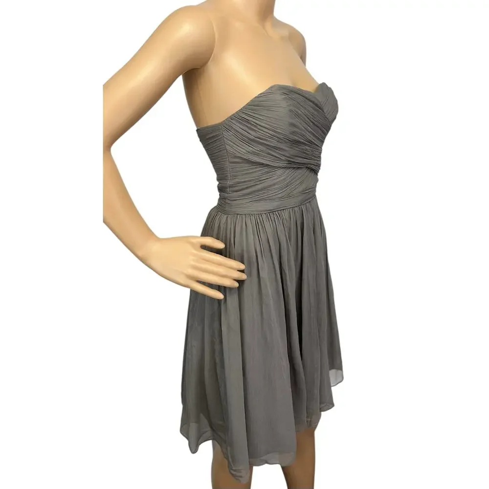 J. Crew Arabelle Dress in Pure Silk Chiffon Graphite Strapless 29286 Size 00